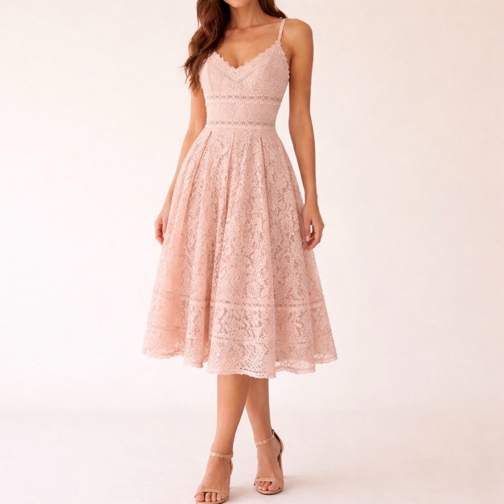 NSR from Nordstrom Lace Midi Dress in Soft Pink